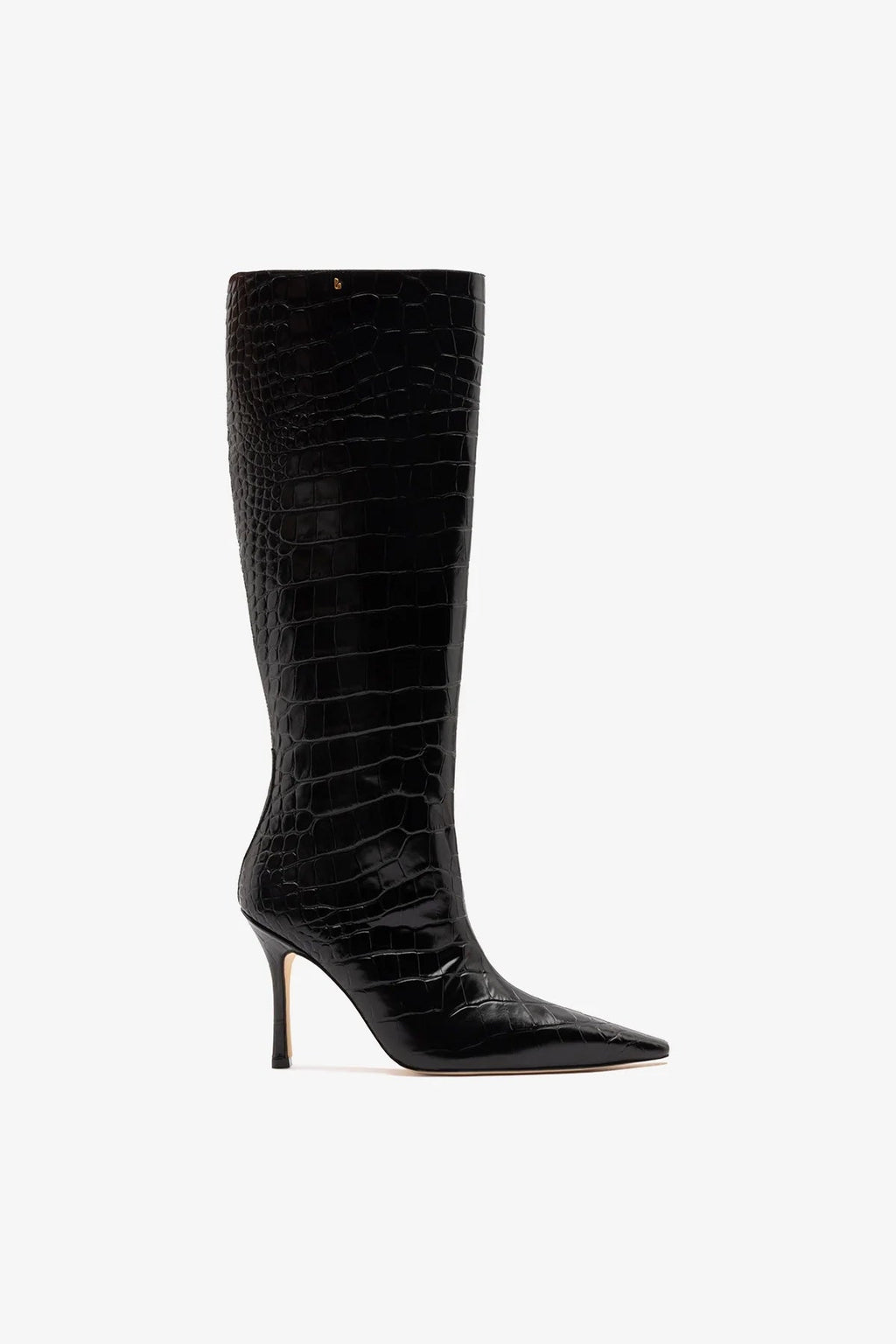 Larroude Carine Boot Black Croco Patent Leather