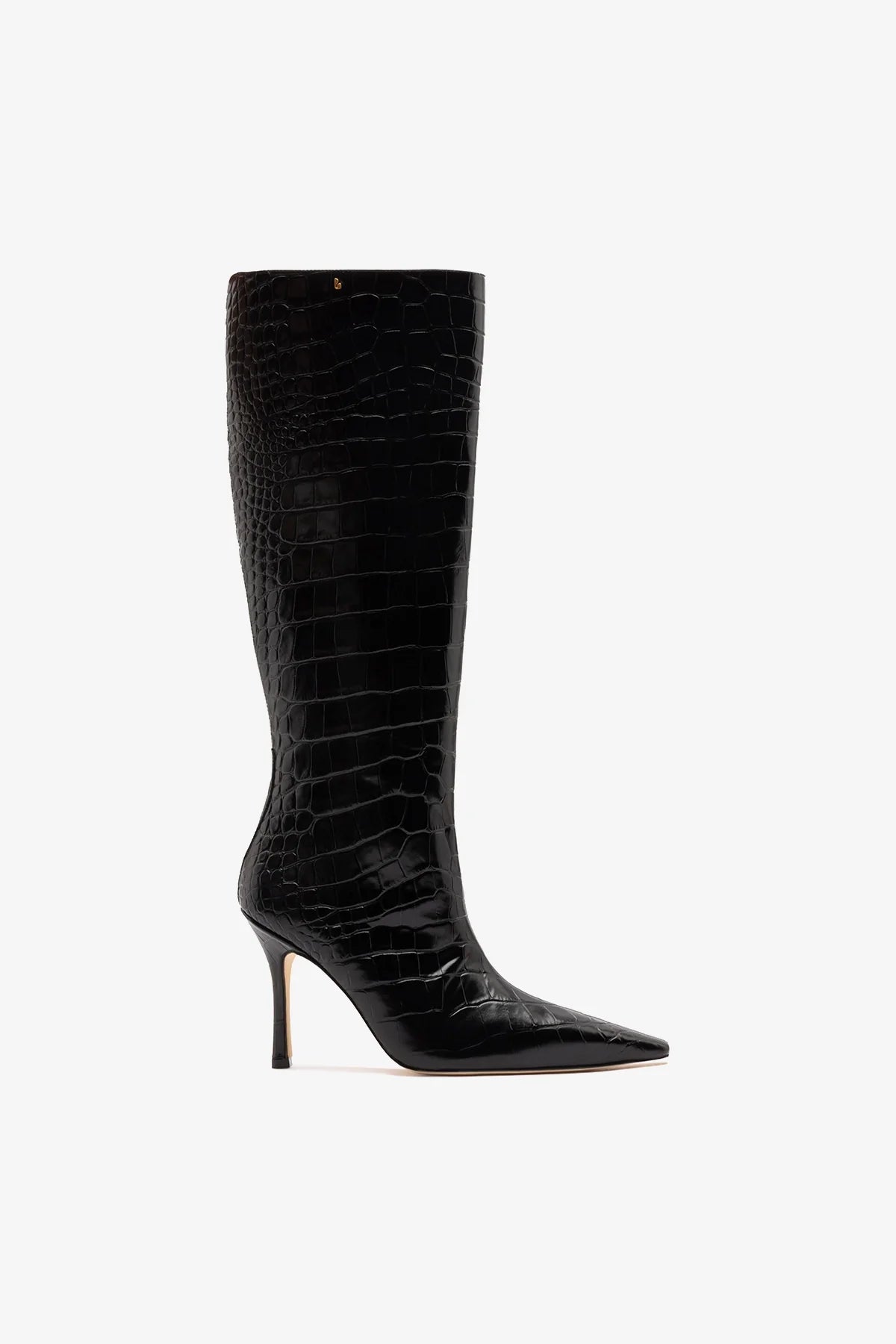 Larroude Carine Boot Black Croco Patent Leather