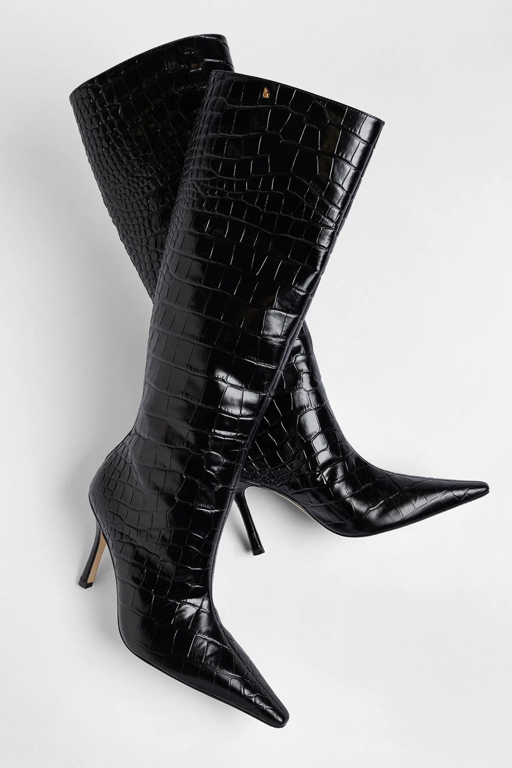 Larroude Carine Boot Black Croco Patent Leather