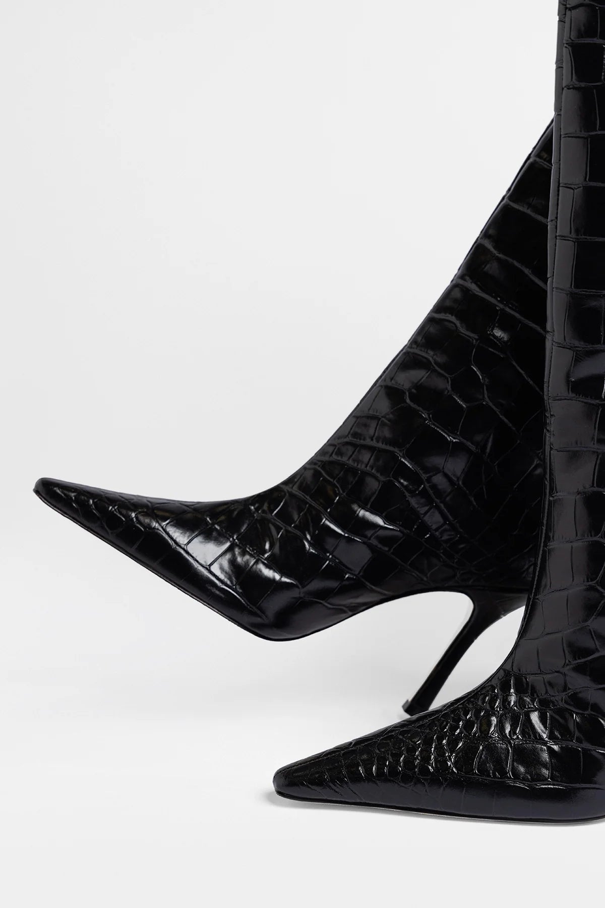 Larroude Carine Boot Black Croco Patent Leather