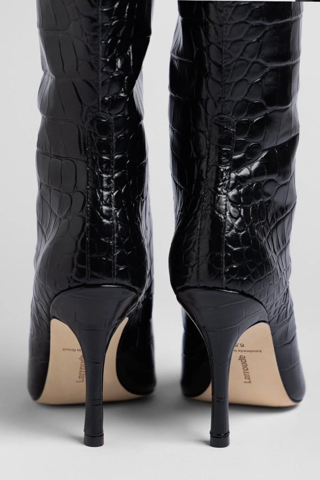 Larroude Carine Boot Black Croco Patent Leather