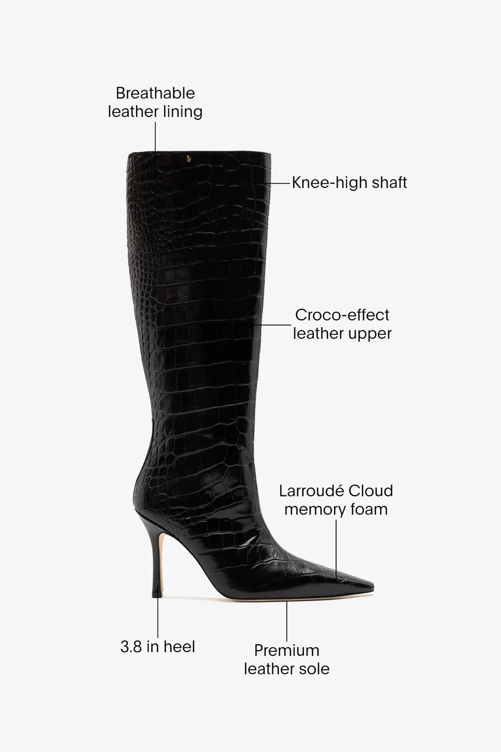 Larroude Carine Boot Black Croco Patent Leather