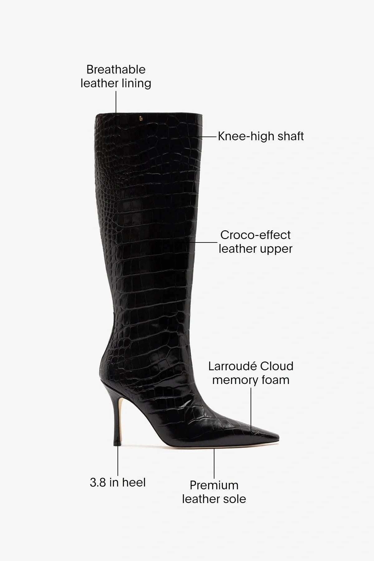 Larroude Carine Boot Black Croco Patent Leather