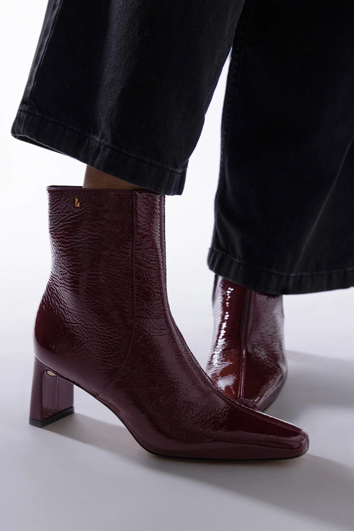 Larroude Alexis Boot Burgundy Patent Leather
