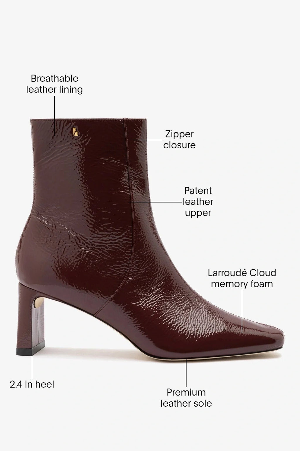 Larroude Alexis Boot Burgundy Patent Leather