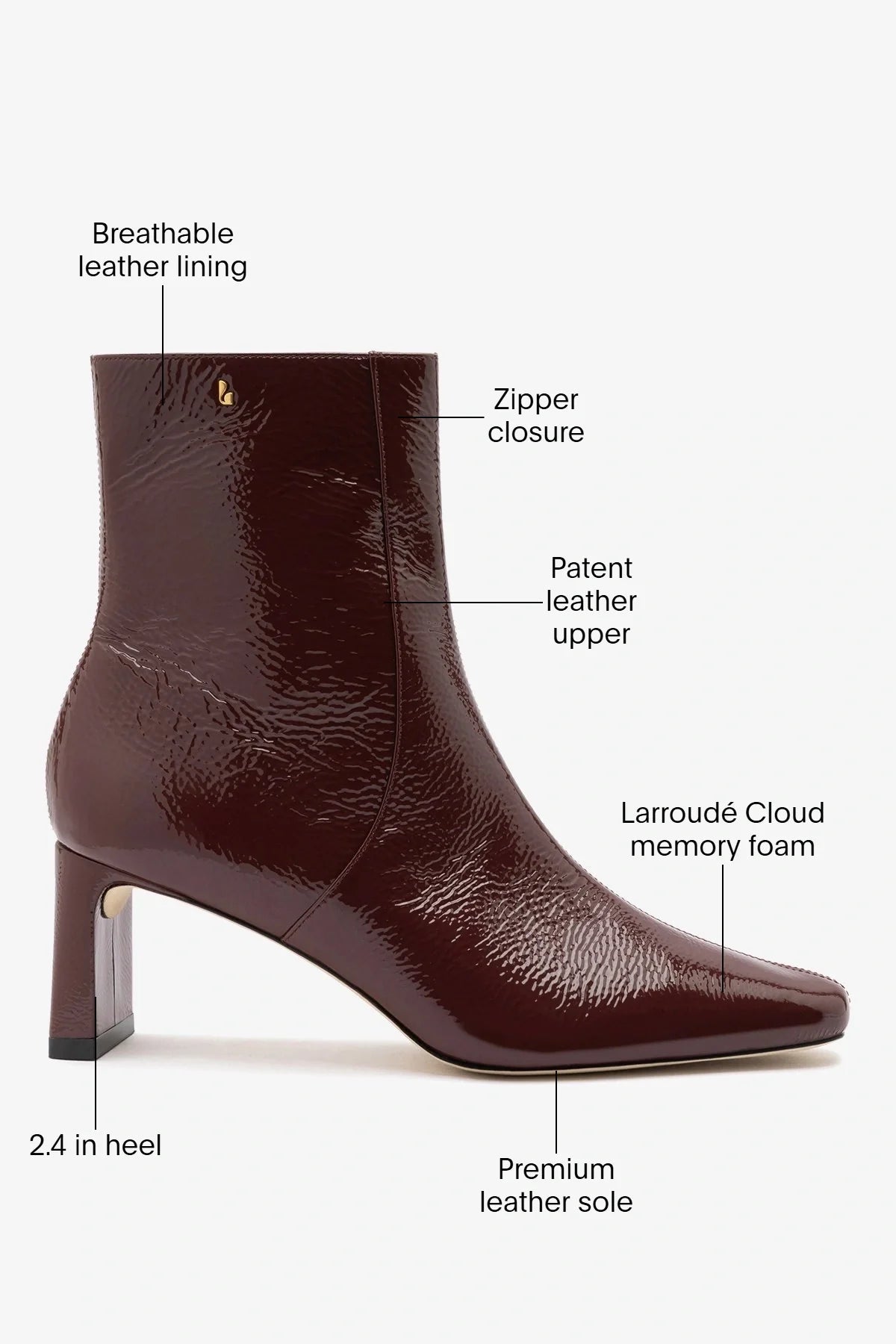 Larroude Alexis Boot Burgundy Patent Leather
