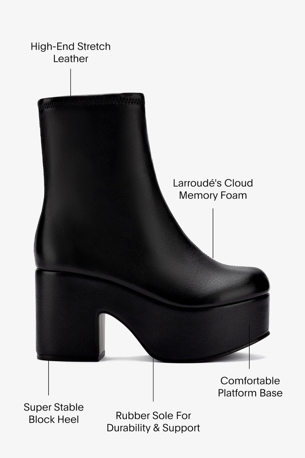 Larroude Miso Platform Boot In Black Stretch Leather