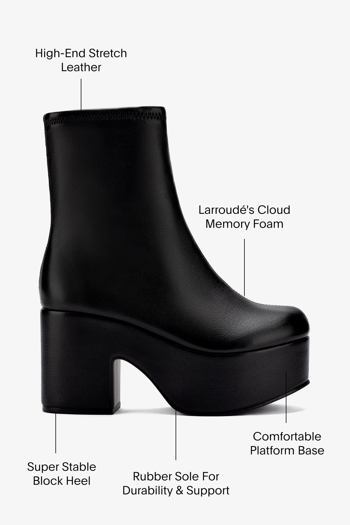 Larroude Miso Platform Boot In Black Stretch Leather