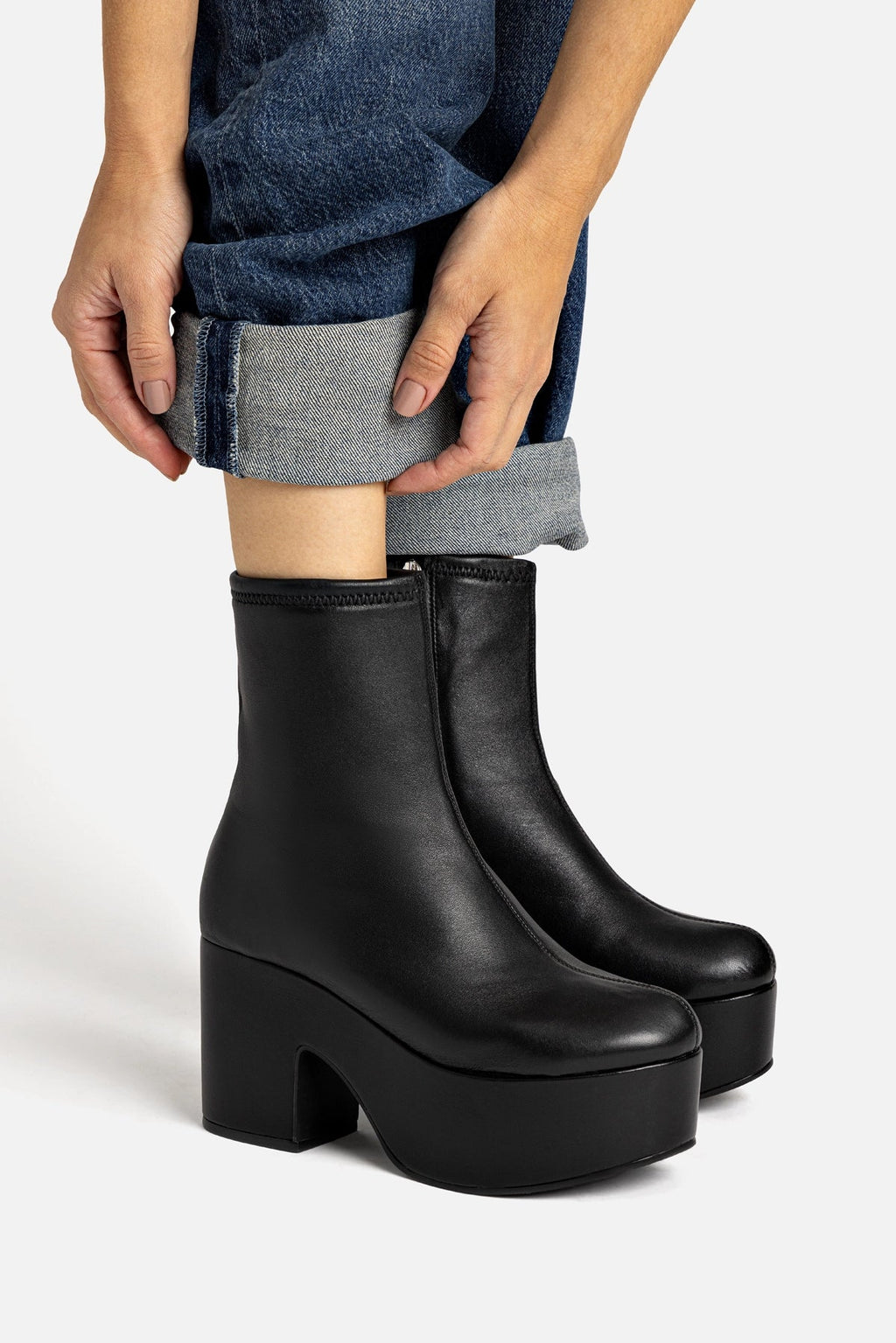 Larroude Miso Platform Boot In Black Stretch Leather