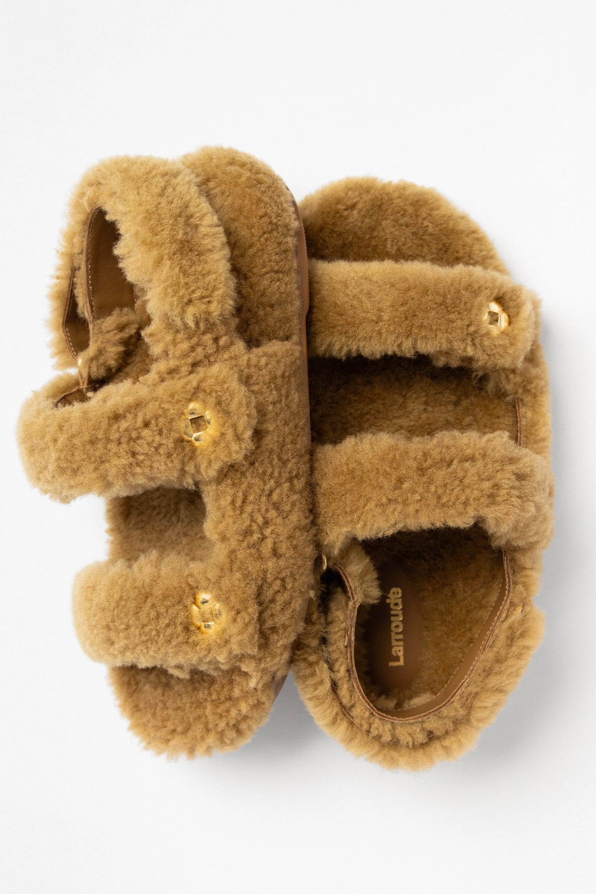 Larroude Jetty Fuzzy Sandal Latte Shearling