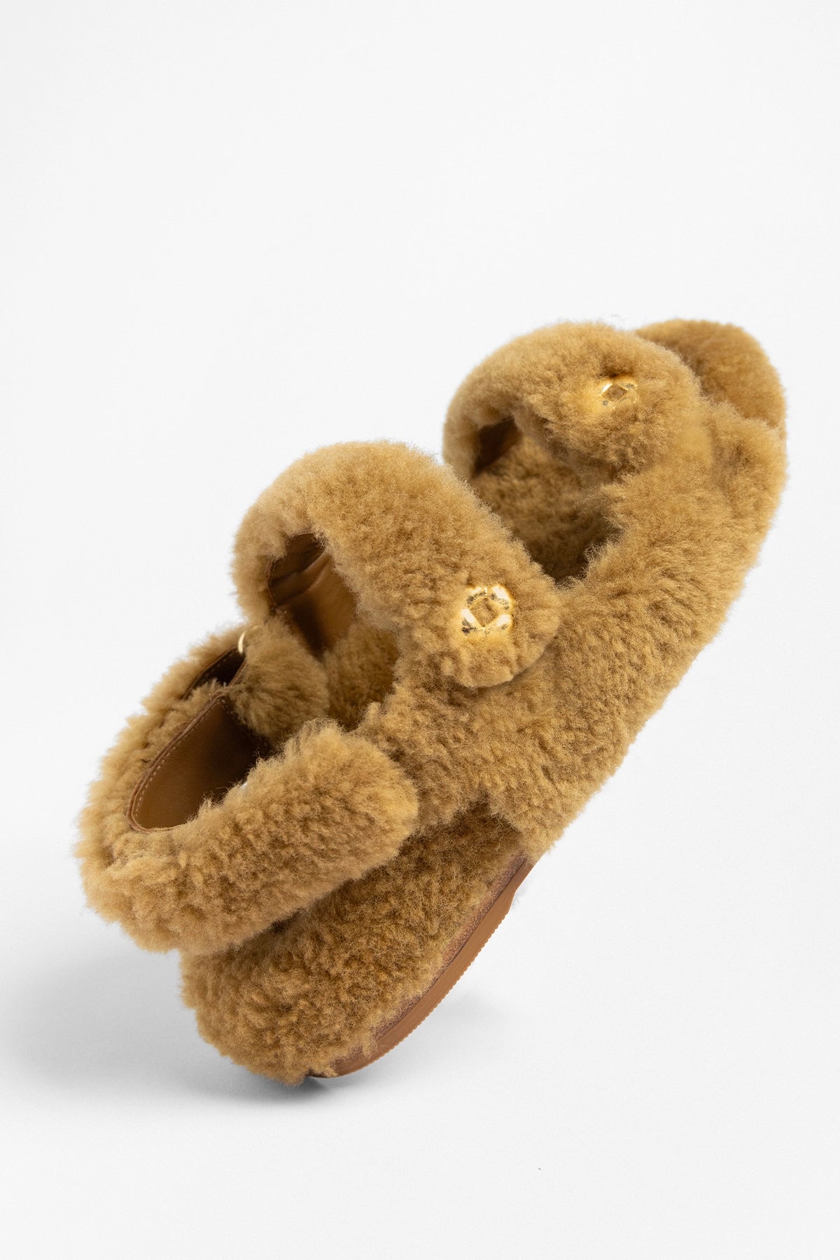 Larroude Jetty Fuzzy Sandal Latte Shearling