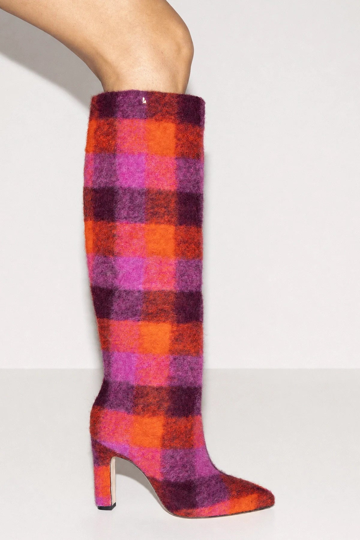 Larroude Cindy Hi Boot Plum Printed Felt