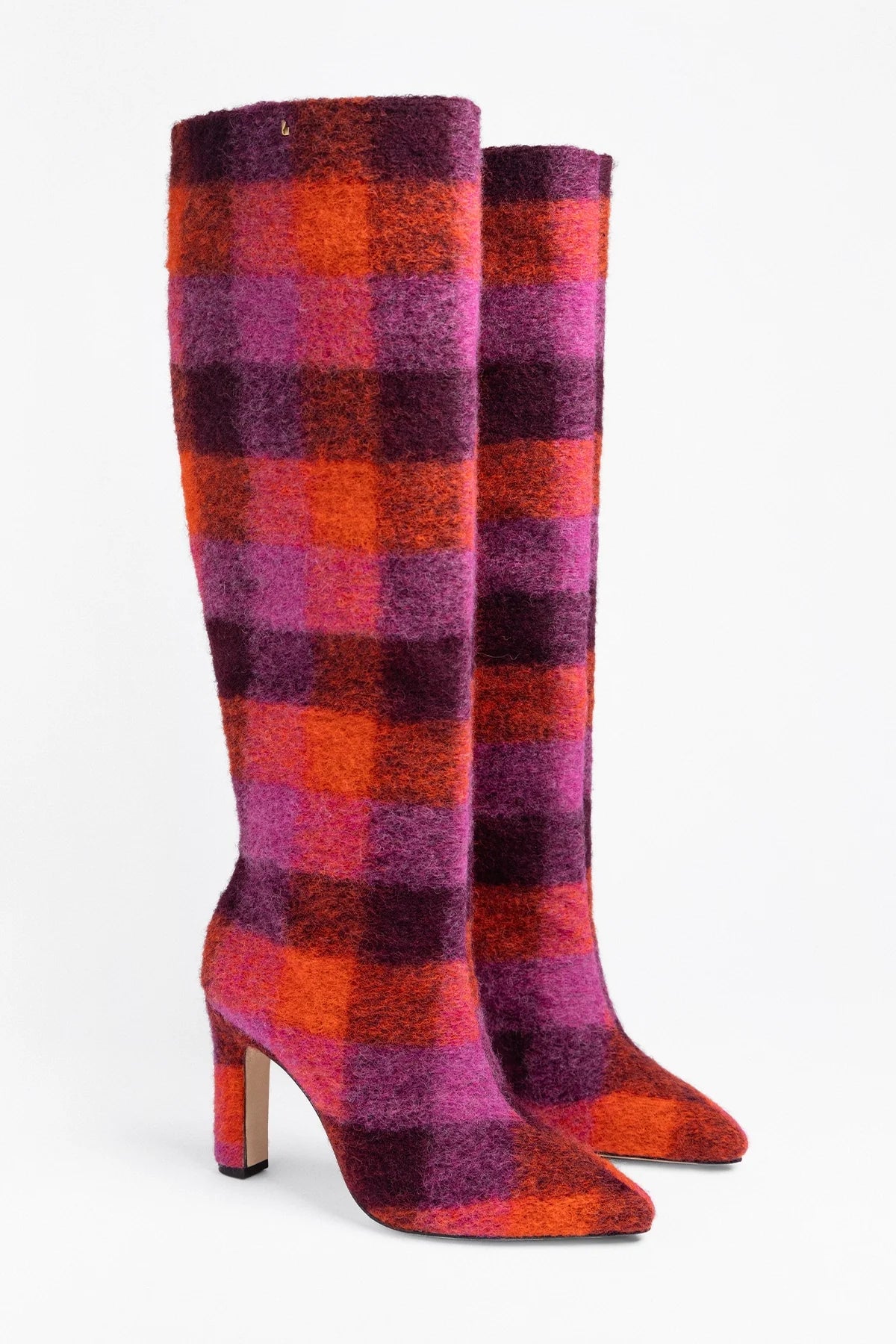 Larroude Cindy Hi Boot Plum Printed Felt