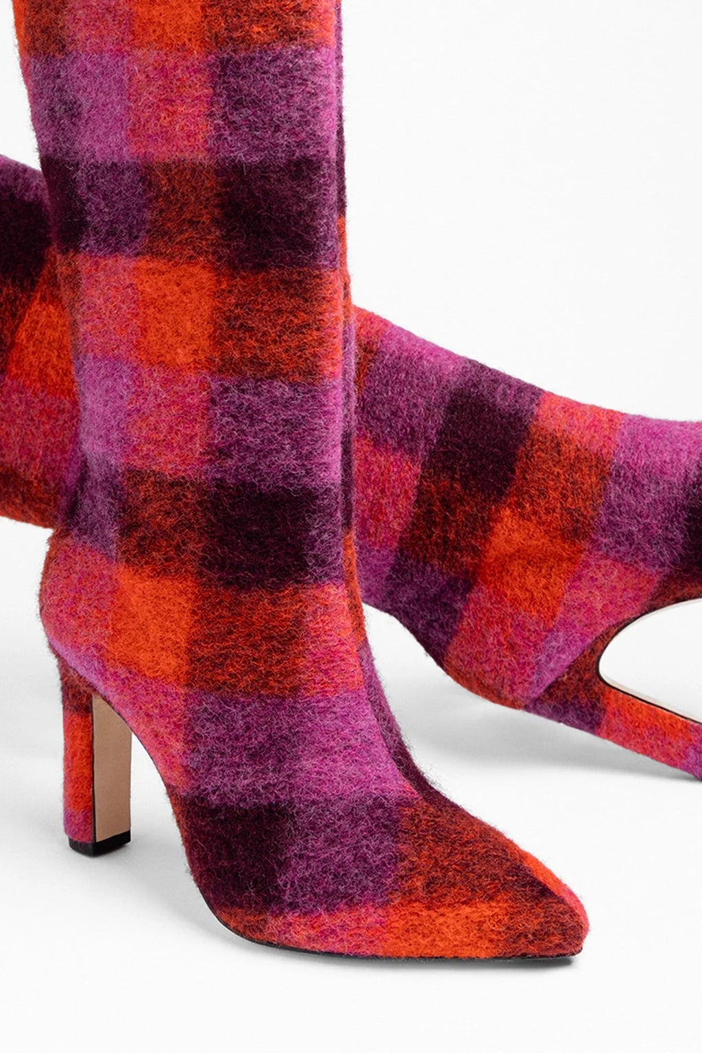 Larroude Cindy Hi Boot Plum Printed Felt