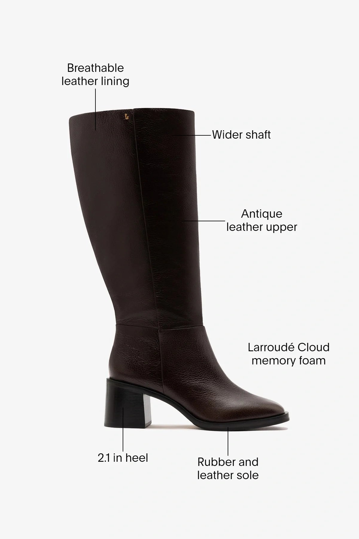 Larroude Ricky Wide Boot Brown Leather