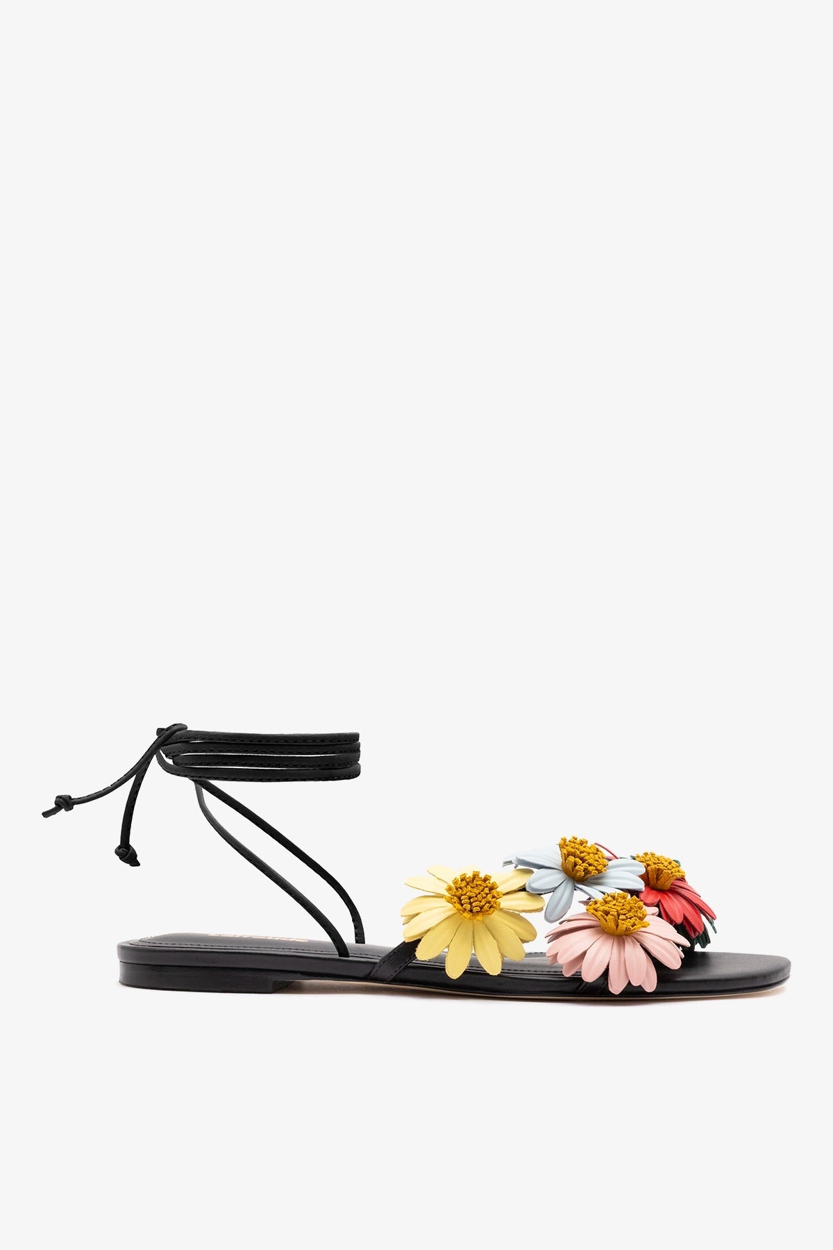 Larroude Fiore Flat Sandal Black Leather