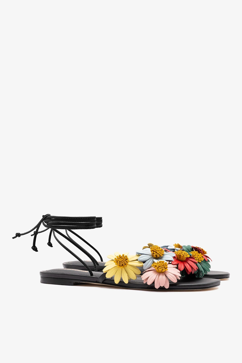 Larroude Fiore Flat Sandal Black Leather