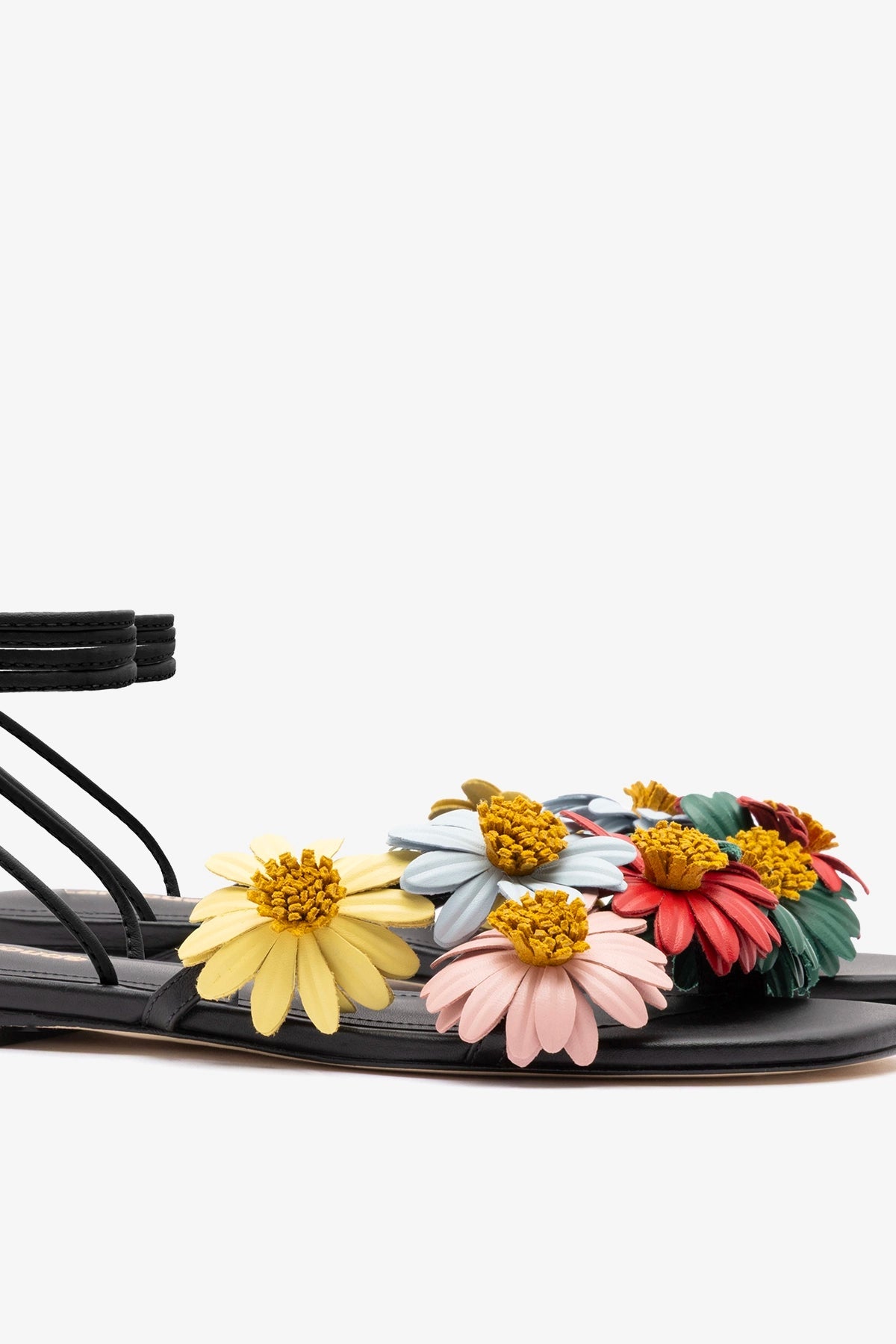 Larroude Fiore Flat Sandal Black Leather