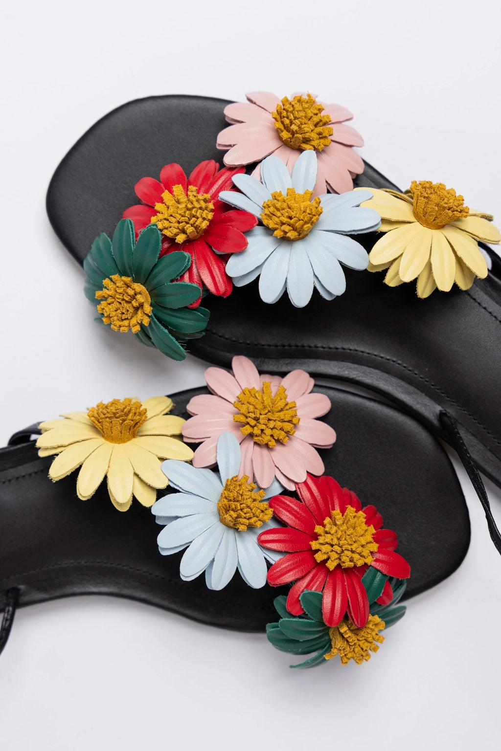 Larroude Fiore Flat Sandal Black Leather