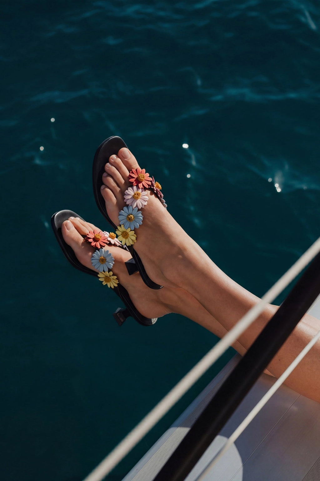 Larroude Fiore Thong Sandal Black Leather