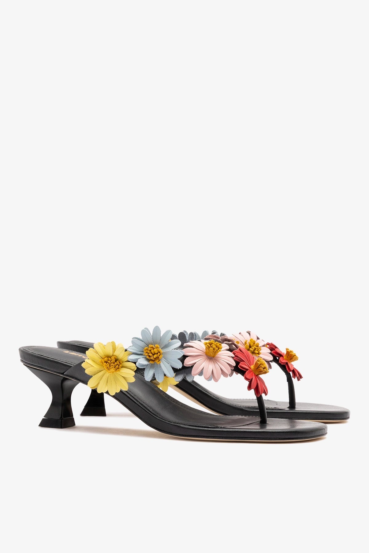 Larroude Fiore Thong Sandal Black Leather
