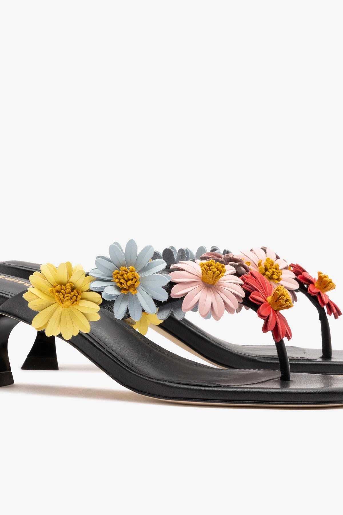 Larroude Fiore Thong Sandal Black Leather
