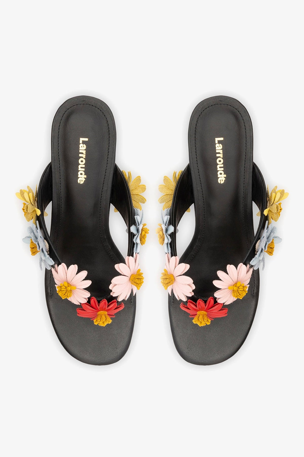 Larroude Fiore Thong Sandal Black Leather