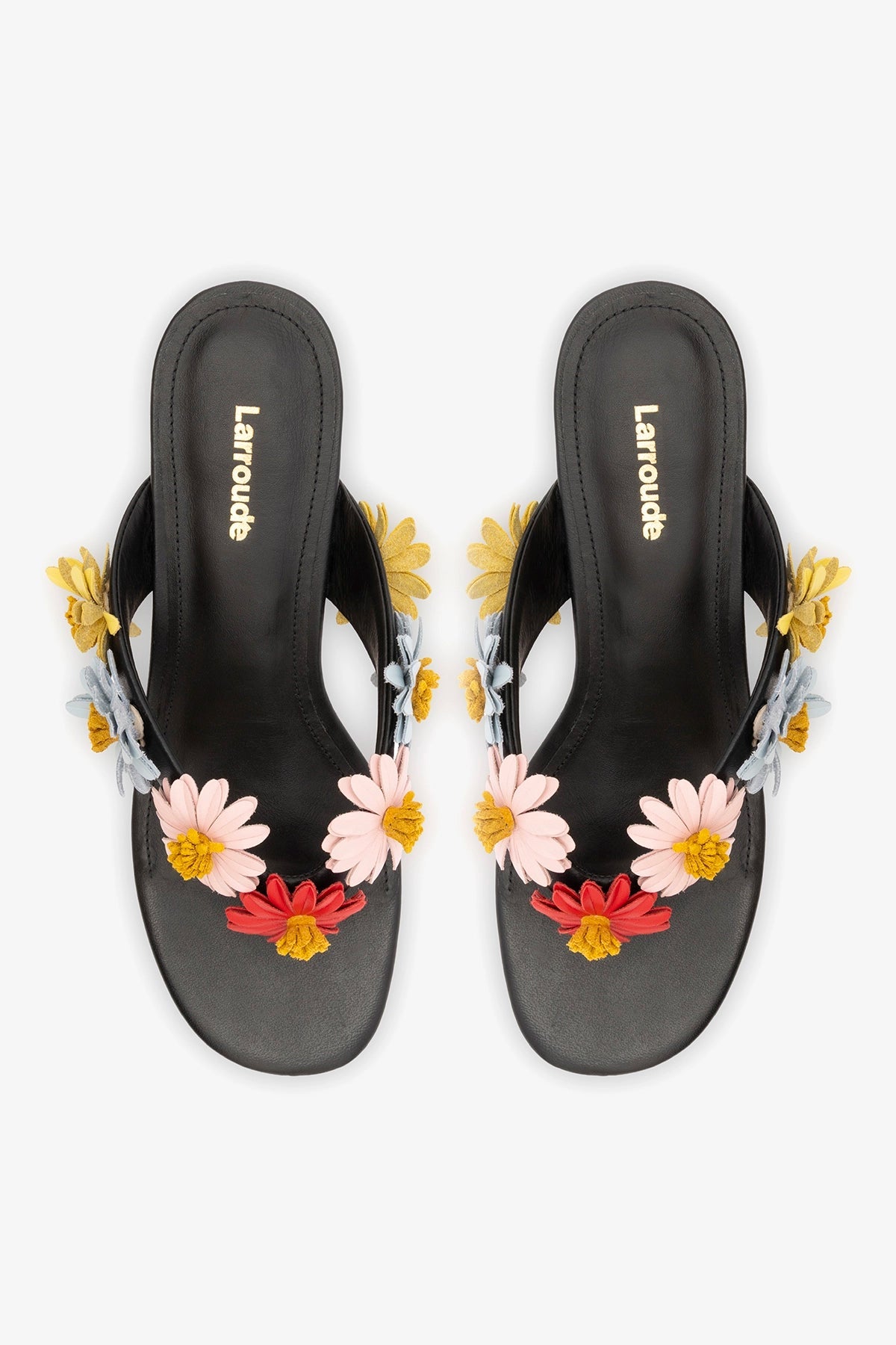 Larroude Fiore Thong Sandal Black Leather