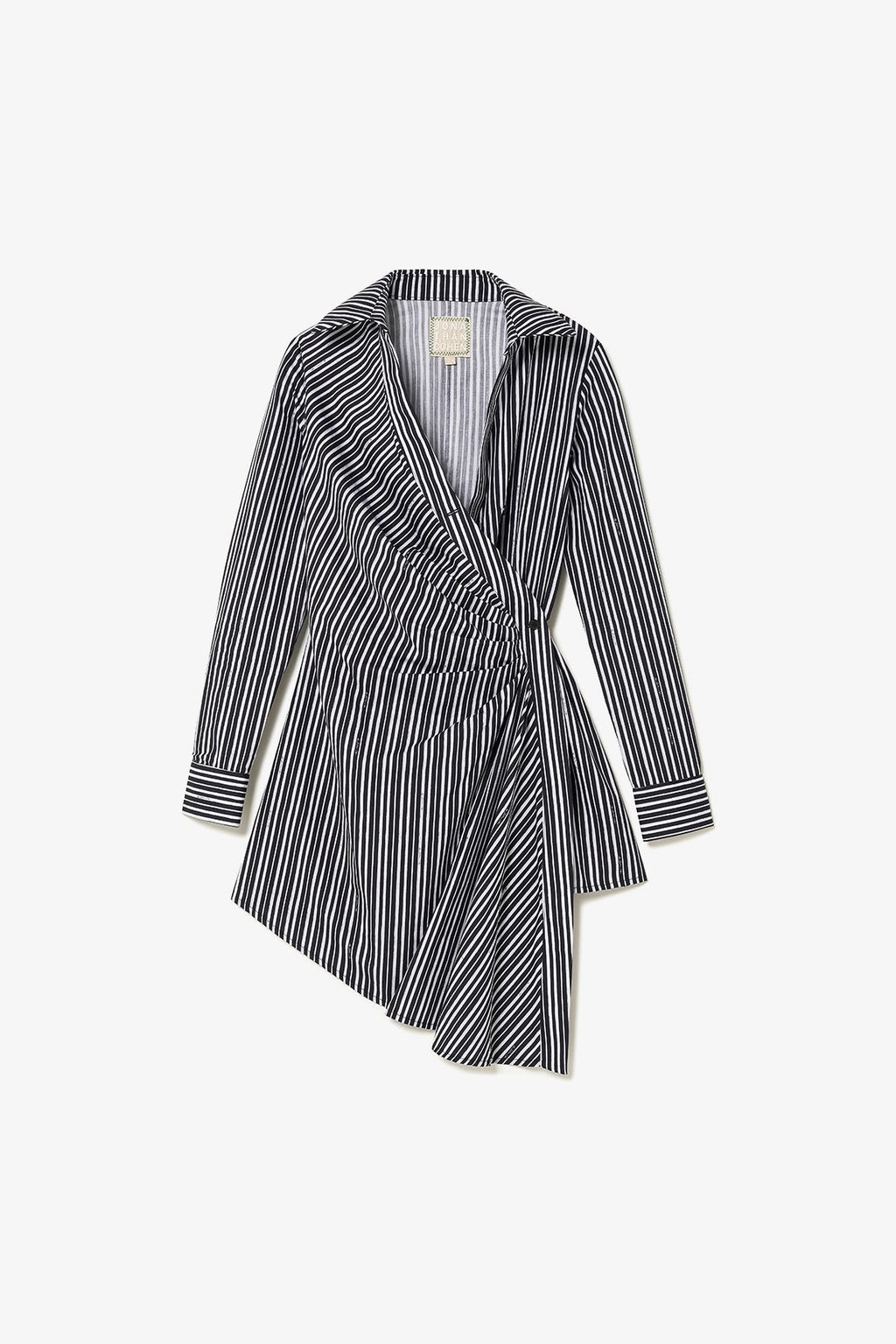 Larroude Sashi Wrap Dress In Black and White Striped Cotton