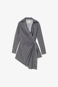 Larroude Sashi Wrap Dress In Black and White Striped Cotton