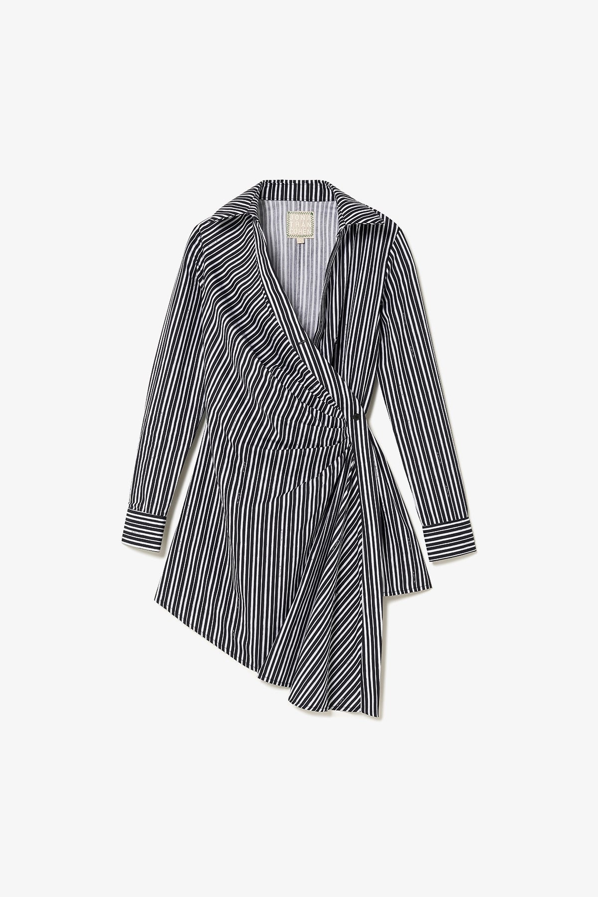 Larroude Sashi Wrap Dress In Black and White Striped Cotton