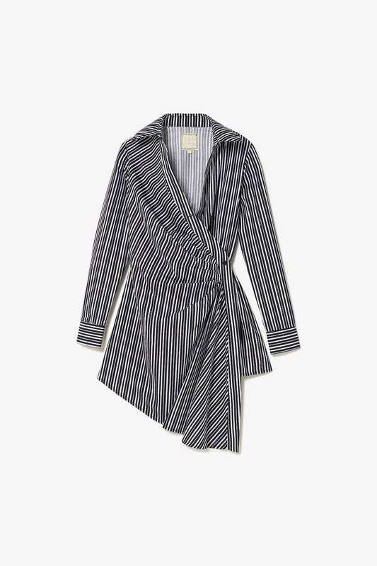 Larroude Sashi Wrap Dress In Black and White Striped Cotton