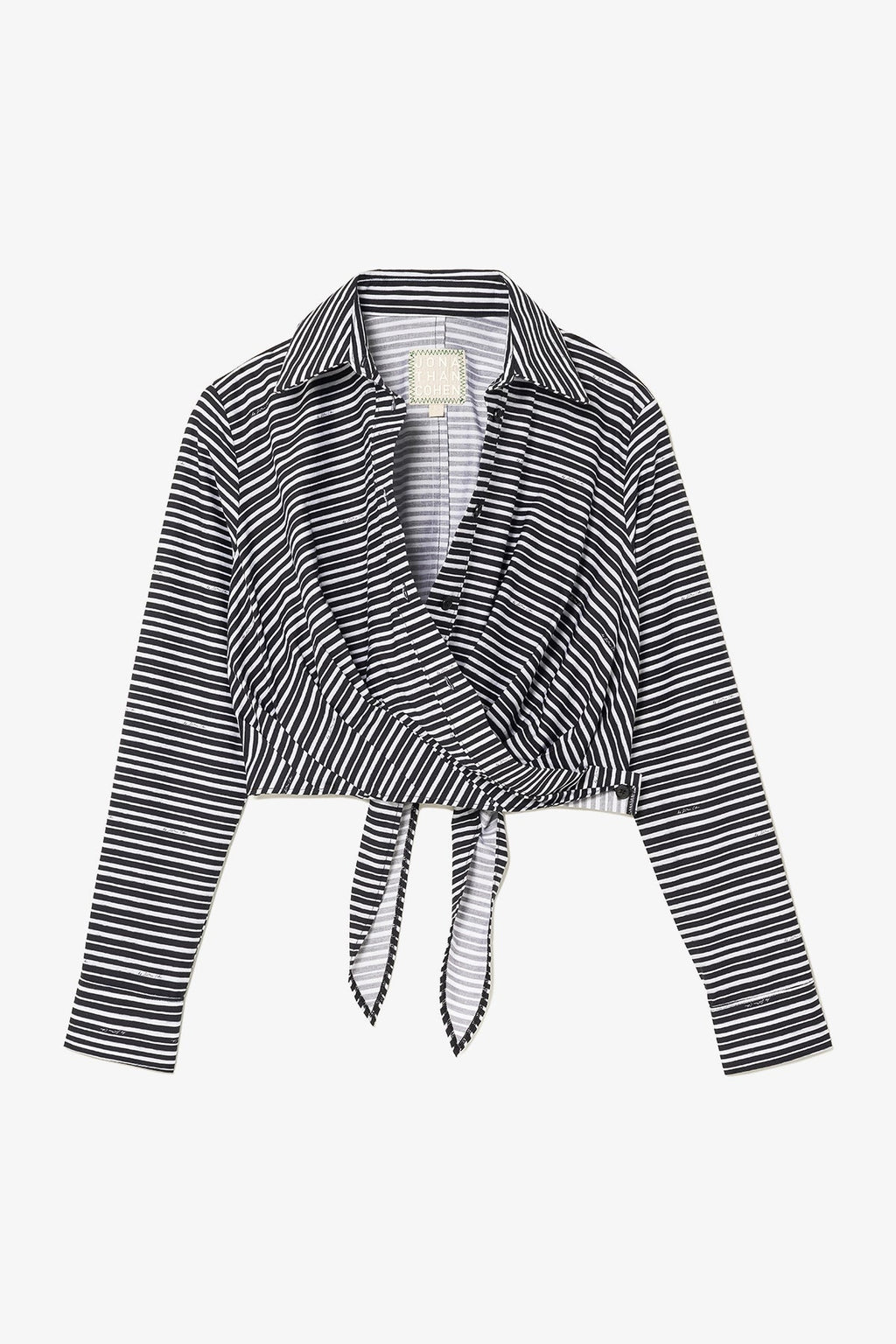 Larroude Rose Wrap Top In Black and White Striped Cotton