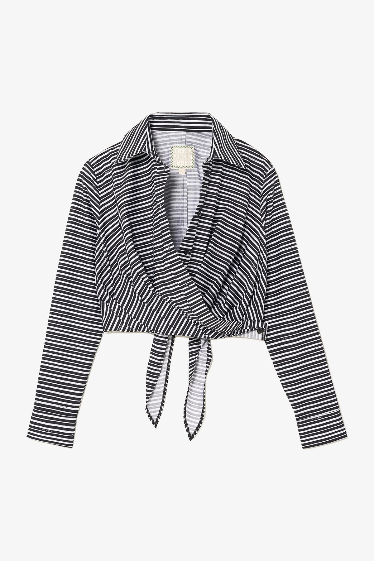 Larroude Rose Wrap Top In Black and White Striped Cotton