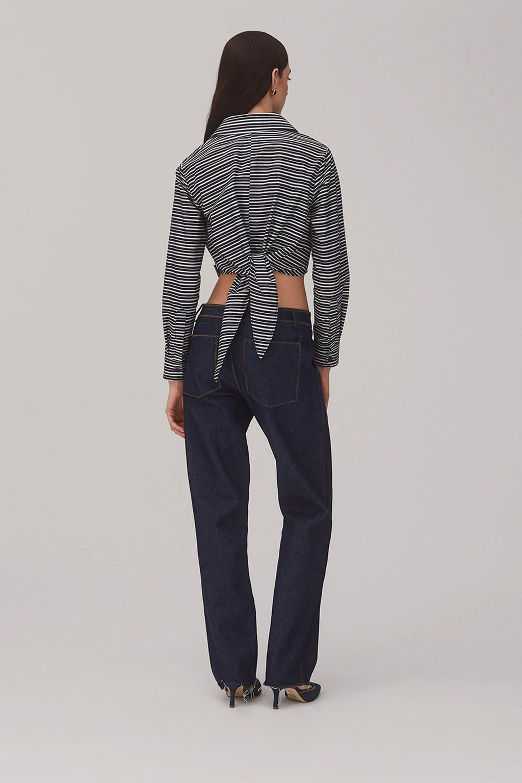 Larroude Rose Wrap Top In Black and White Striped Cotton
