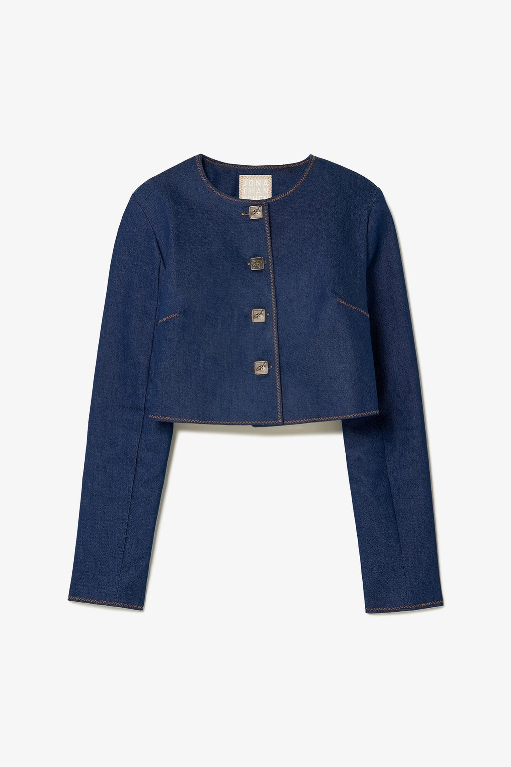 Larroude Gloria Cropped Jacket In Blue Denim