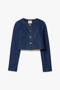 Larroude Gloria Cropped Jacket In Blue Denim