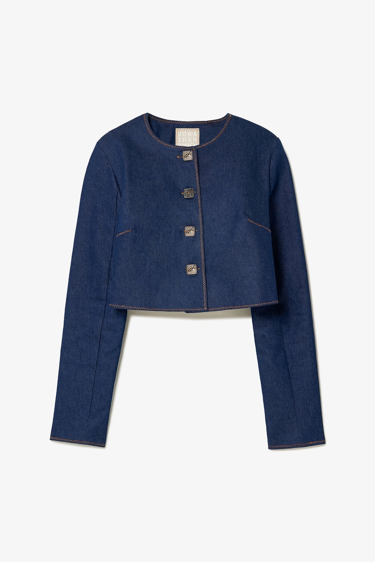 Larroude Gloria Cropped Jacket In Blue Denim