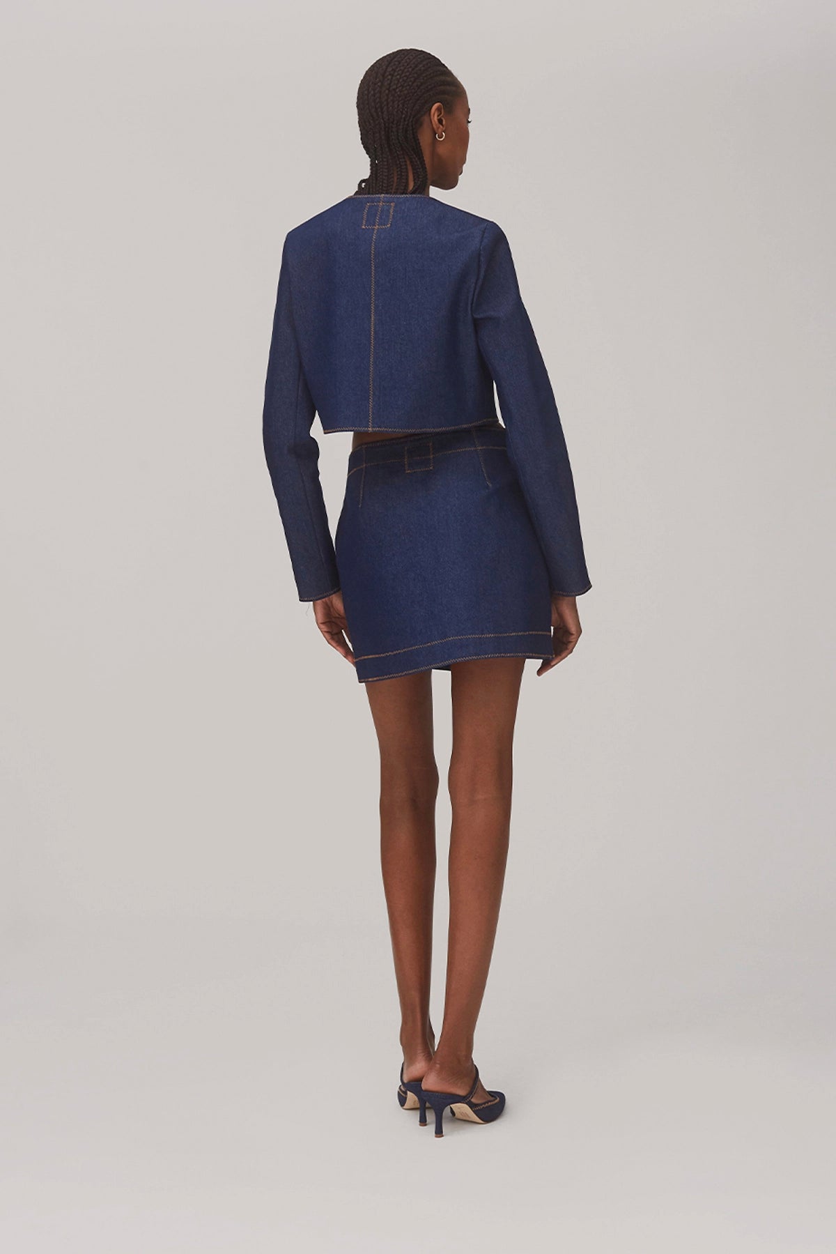 Larroude Gloria Cropped Jacket In Blue Denim