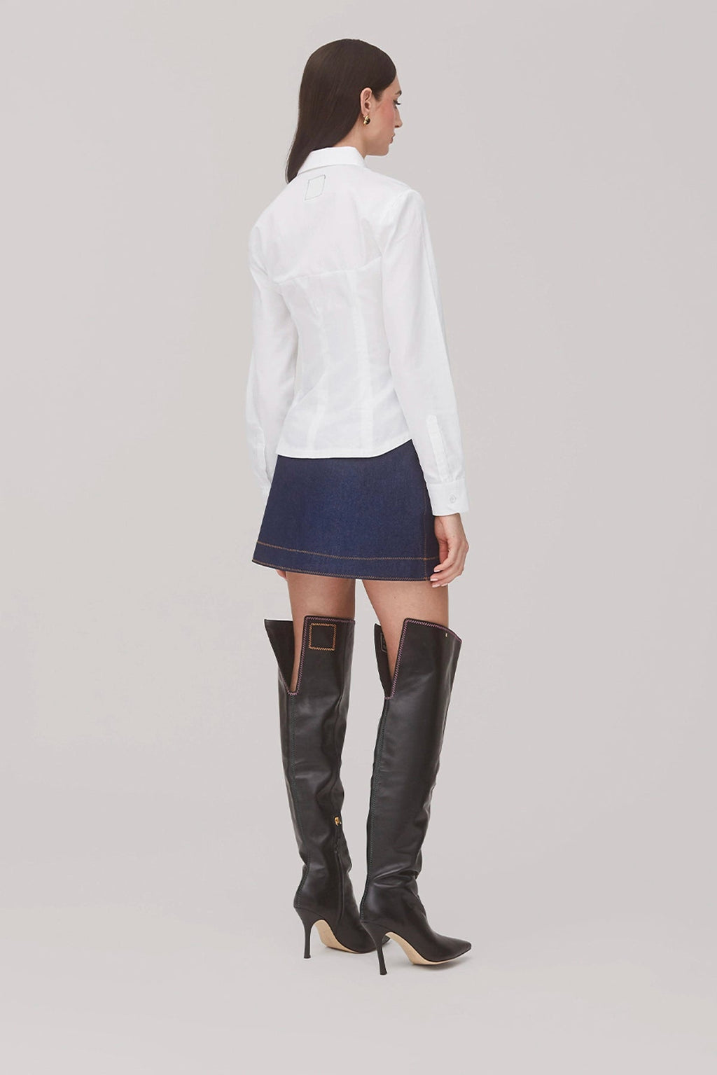Larroude Marina Mini Skirt In Blue Denim