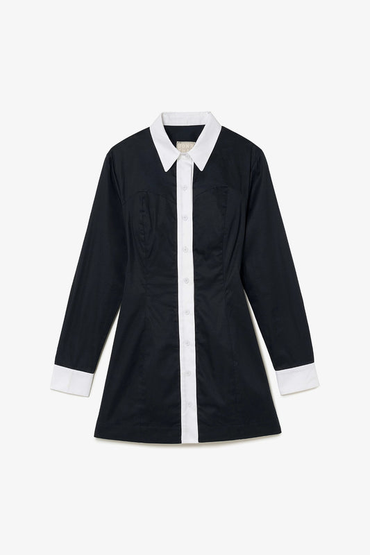 Larroude Annie Bustier Dress In Black and White Percale