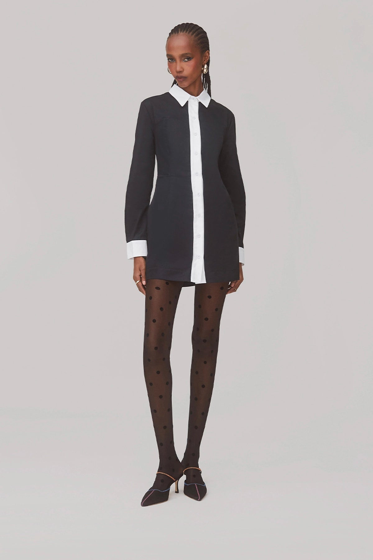 Larroude Annie Bustier Dress In Black and White Percale