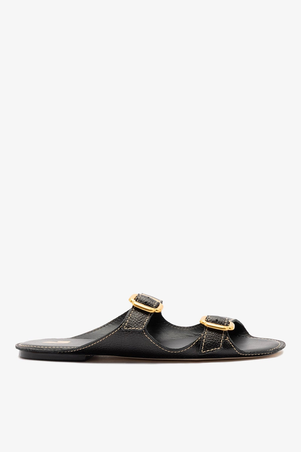 Larroude Amalfi Flat Black Leather