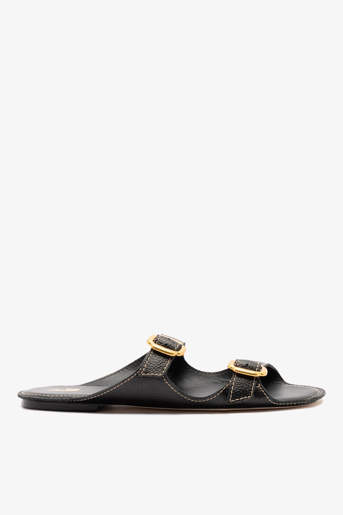 Larroude Amalfi Flat Black Leather