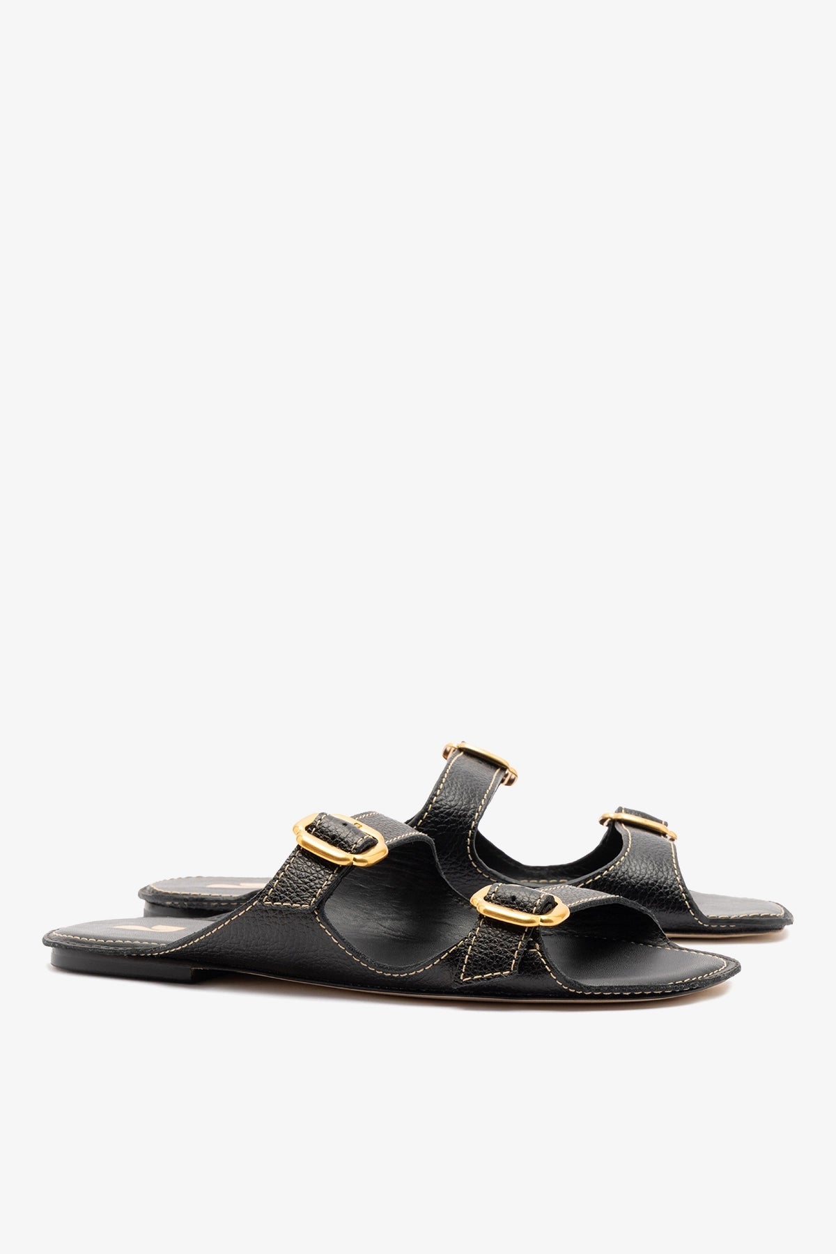 Larroude Amalfi Flat Black Leather