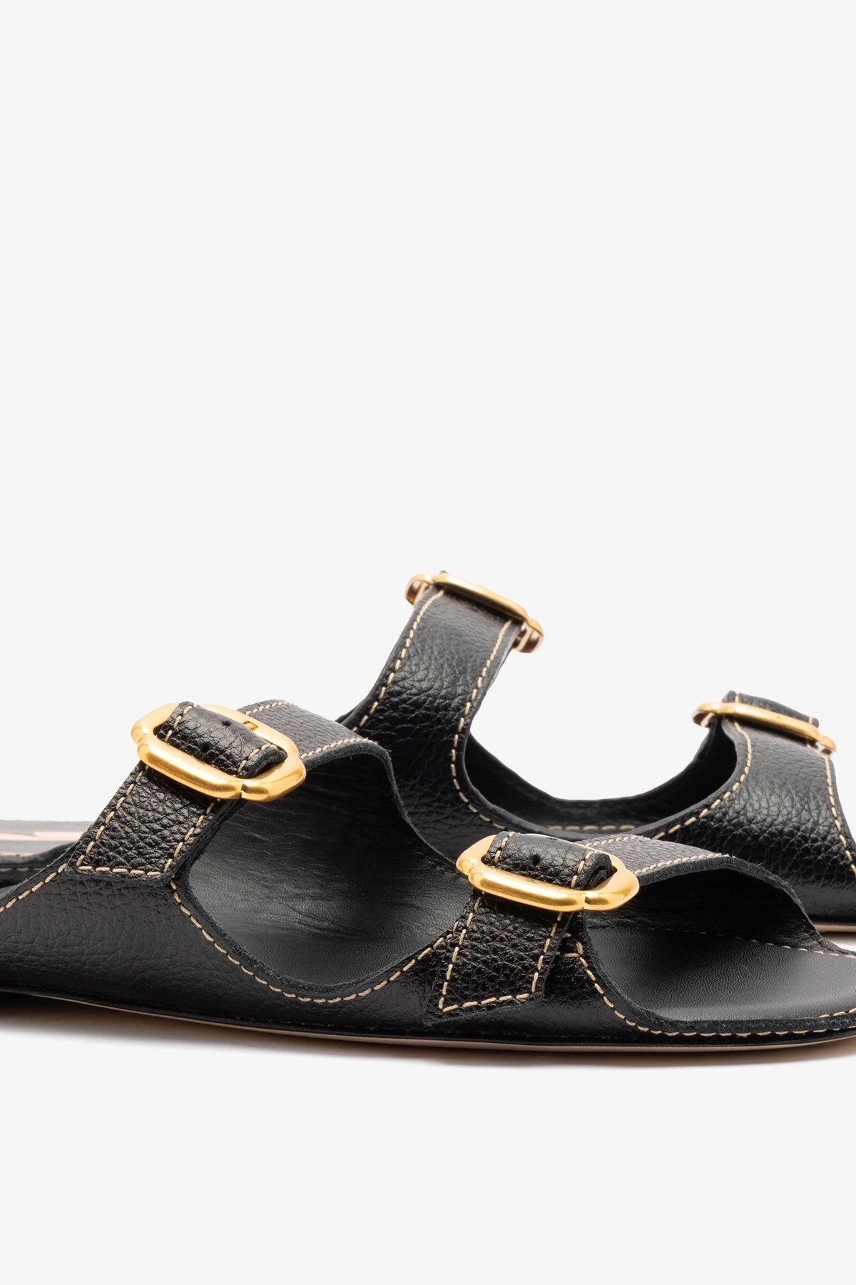 Larroude Amalfi Flat Black Leather