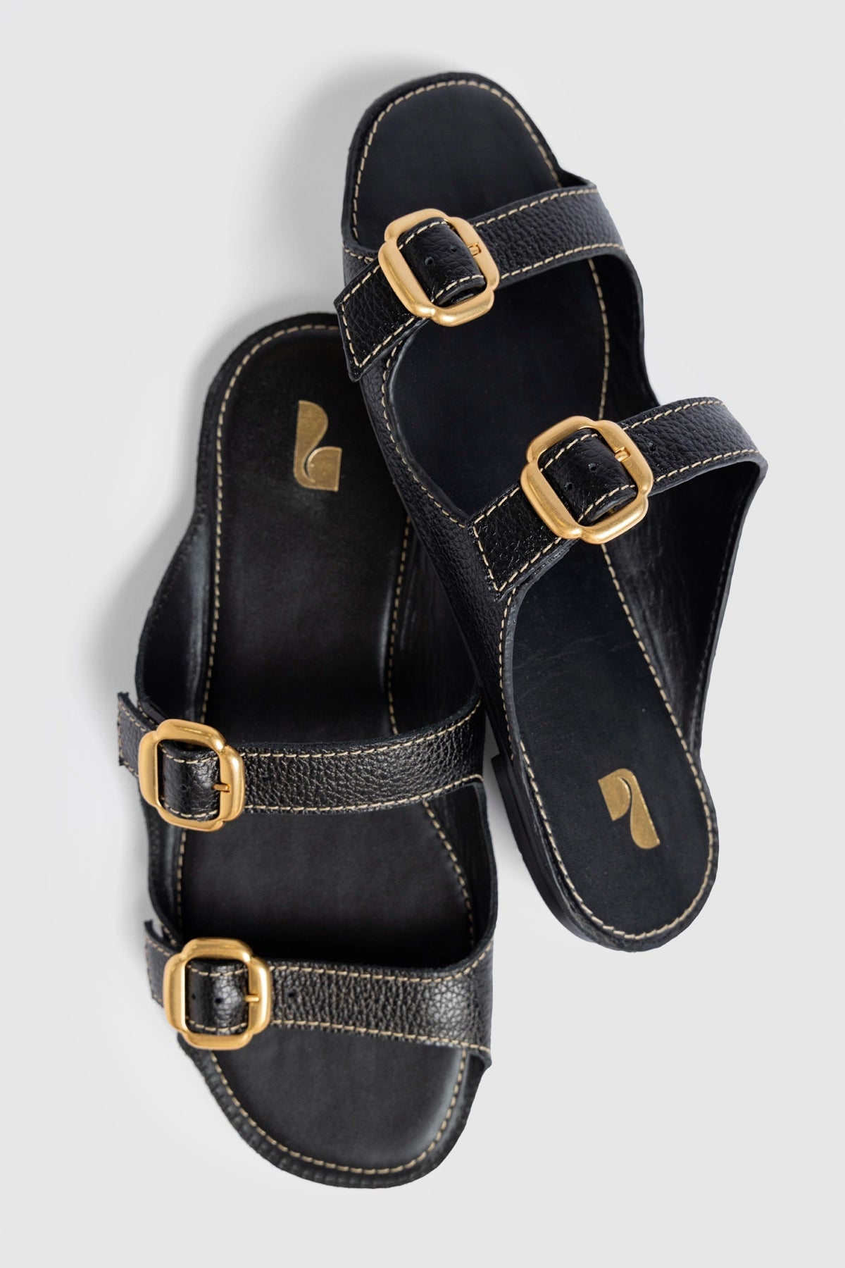 Larroude Amalfi Flat Black Leather
