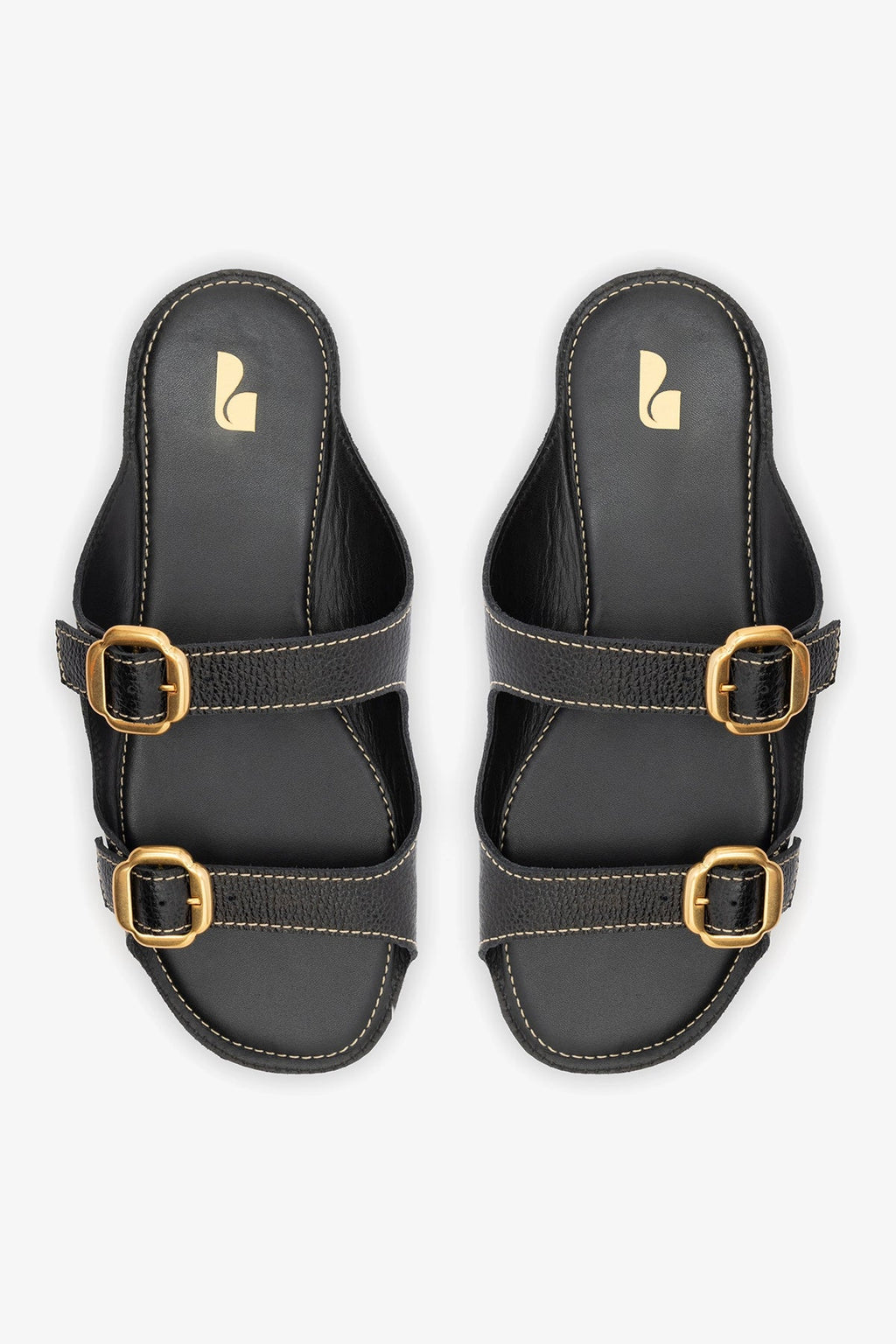 Larroude Amalfi Flat Black Leather