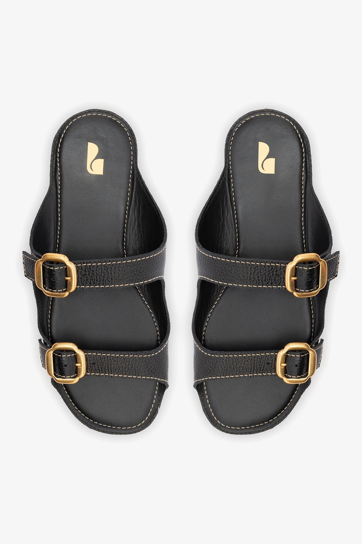 Larroude Amalfi Flat Black Leather