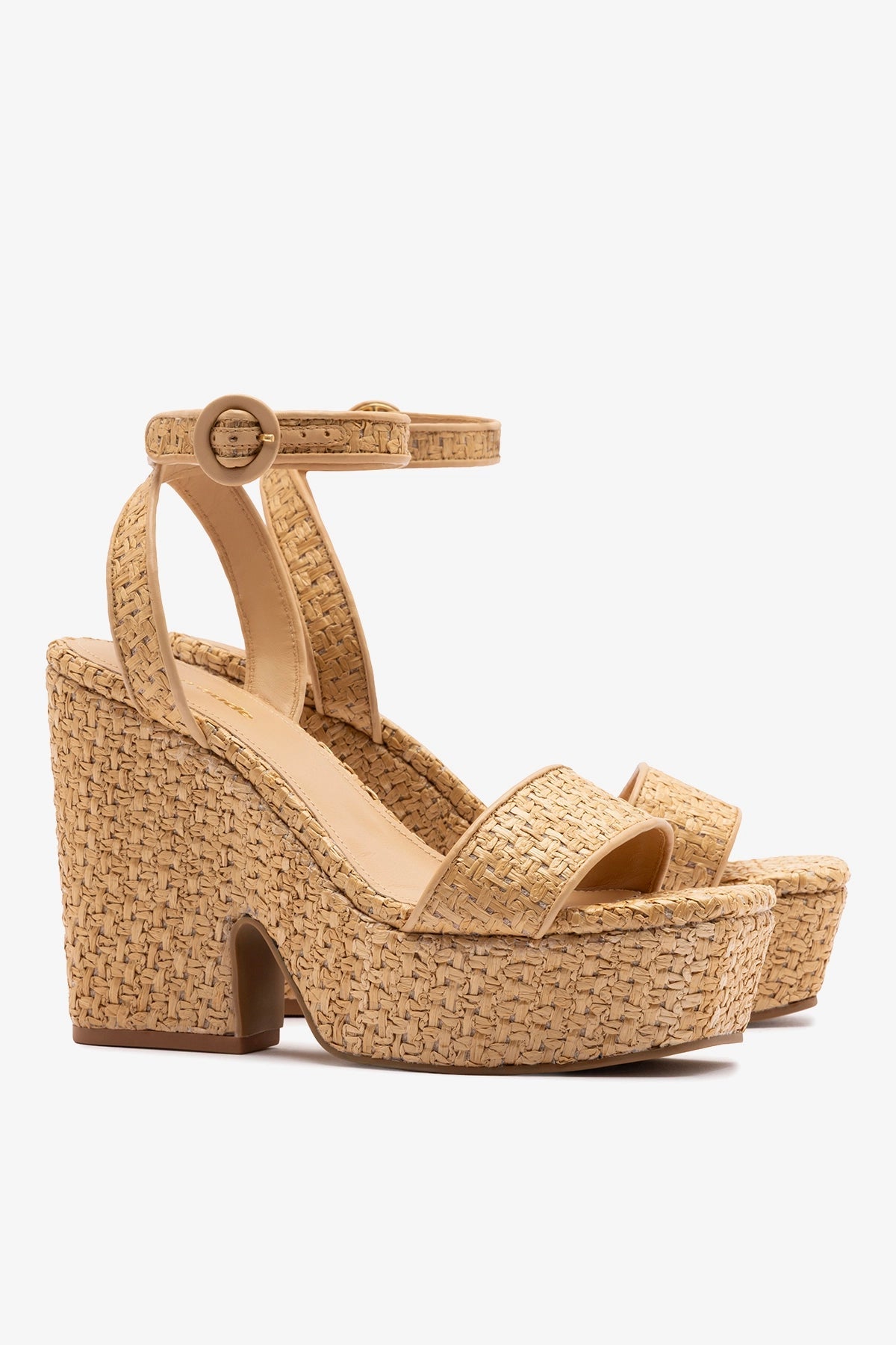 Larroude Cher Strap Sandal Natural Raffia